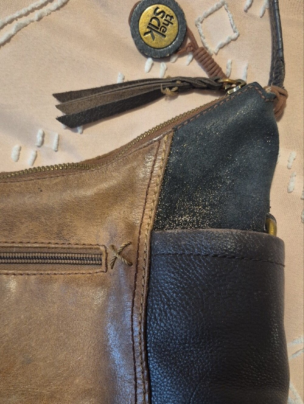 The Sak Two-Tone Brown and Black Leather Messenger Bag - Picture 7 of 7